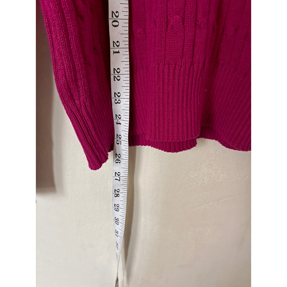 St Johns Bay Womens Petite Magenta Pink Cable Knit Cotton Sweater PM Long Sleeve - Picture 4 of 5